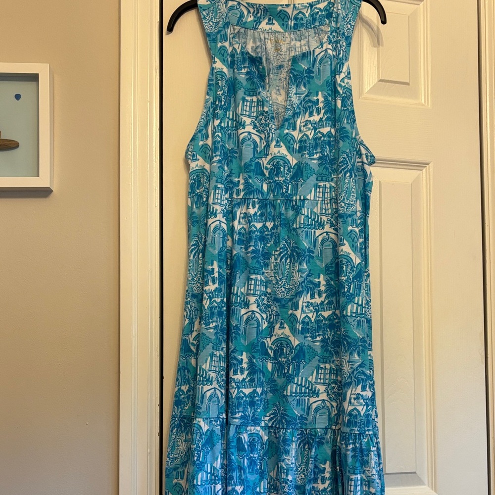 Blue and White Sleeveless Halter Sundress. Never Worn